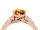 Rose gold Marquise Cut Diamond Solitaire Ring with Pavé Band and Prong Setting_4