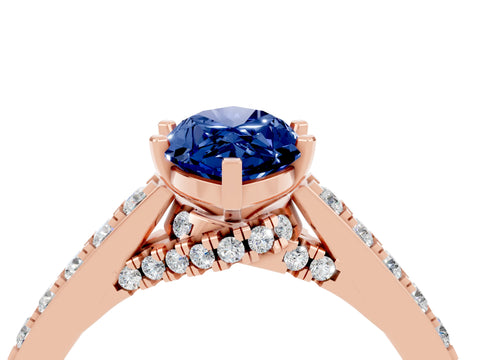 Rose gold Marquise Cut Diamond Solitaire Ring with Pavé Band and Prong Setting_4