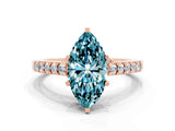 Rose gold Marquise Cut Diamond Solitaire Ring with Pavé Band and Prong Setting