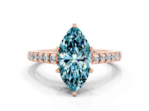 Rose gold Marquise Cut Diamond Solitaire Ring with Pavé Band and Prong Setting