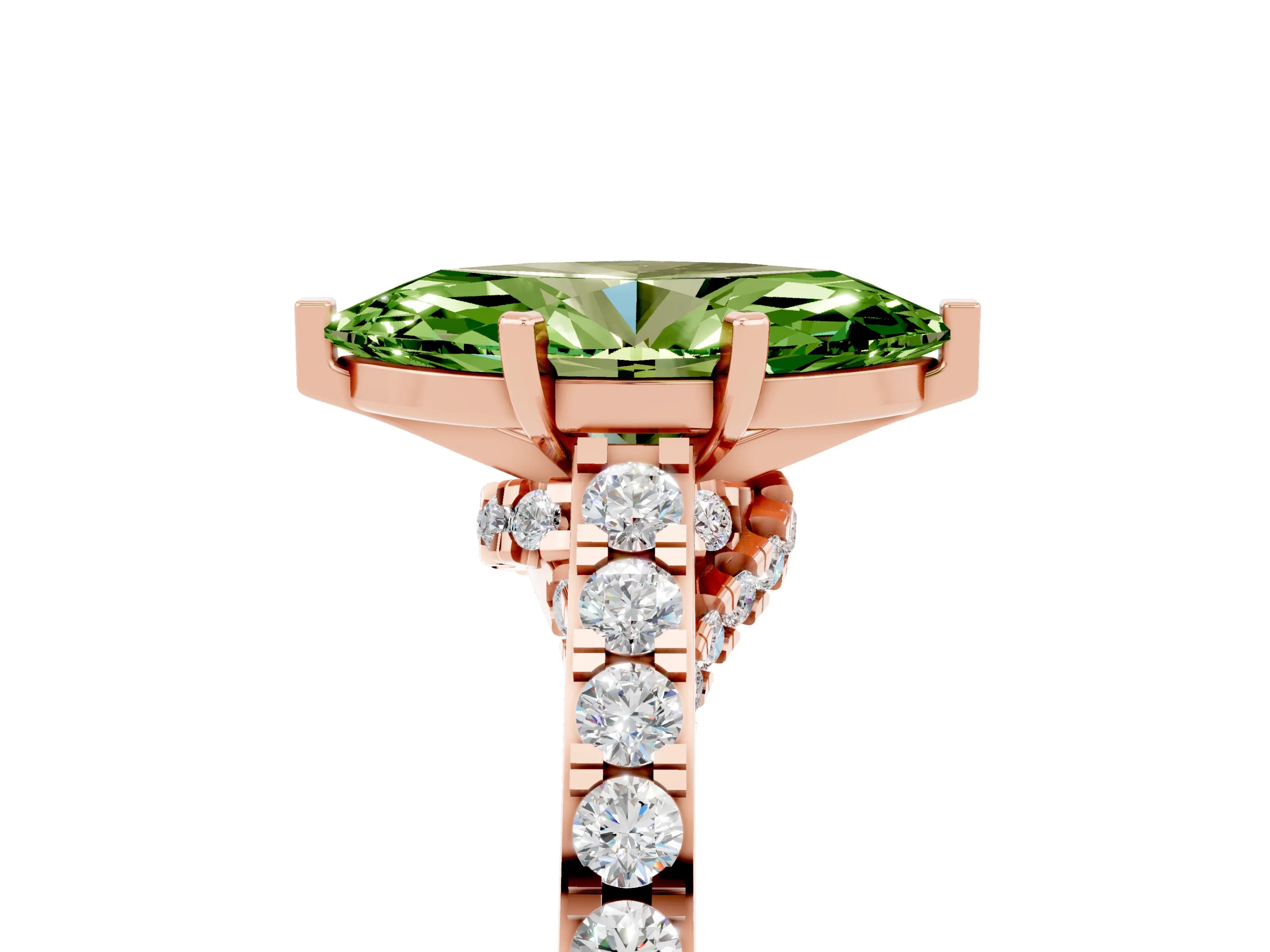 Rose gold Marquise Cut Diamond Solitaire Ring with Pavé Band and Prong Setting_5