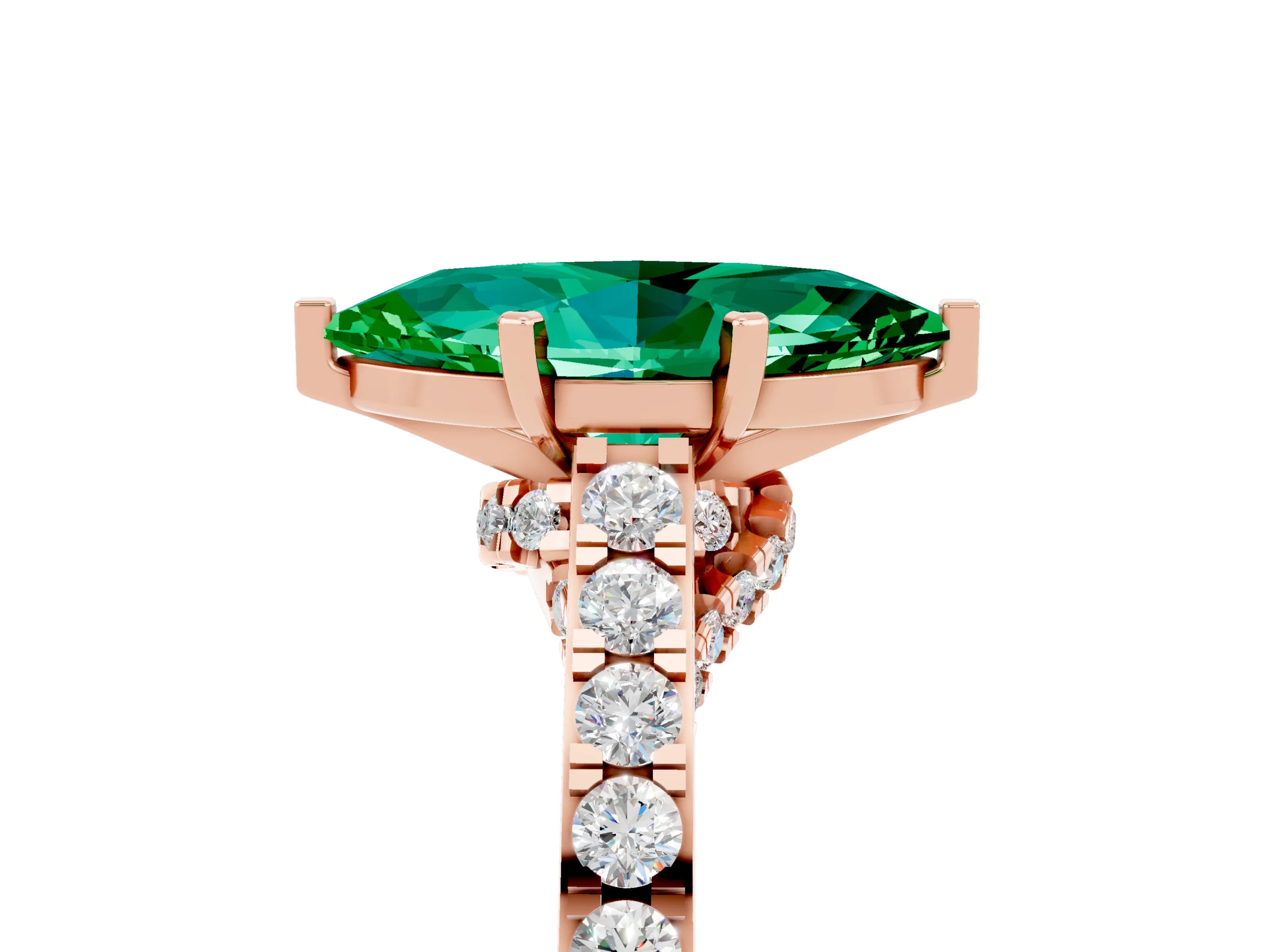 Rose gold Marquise Cut Diamond Solitaire Ring with Pavé Band and Prong Setting_5