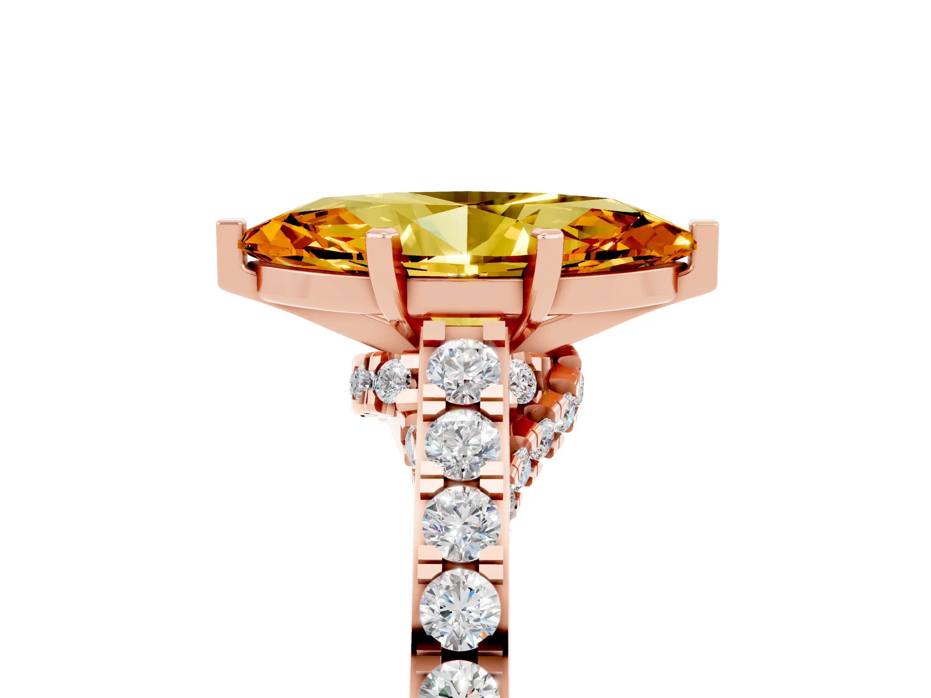 Rose gold Marquise Cut Diamond Solitaire Ring with Pavé Band and Prong Setting_5