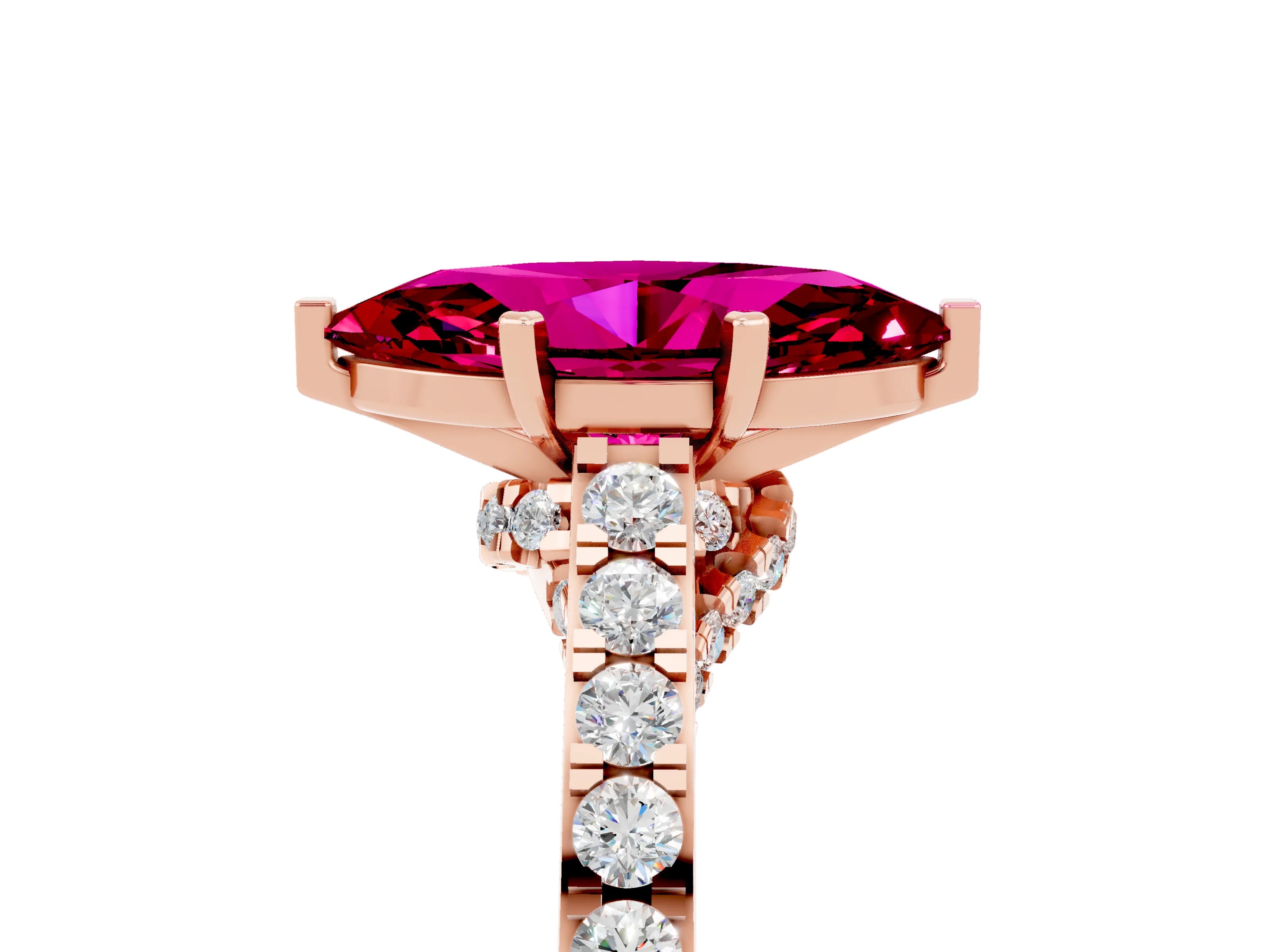 Rose gold Marquise Cut Diamond Solitaire Ring with Pavé Band and Prong Setting_5