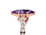 Rose gold Marquise Cut Diamond Solitaire Ring with Pavé Band and Prong Setting_5
