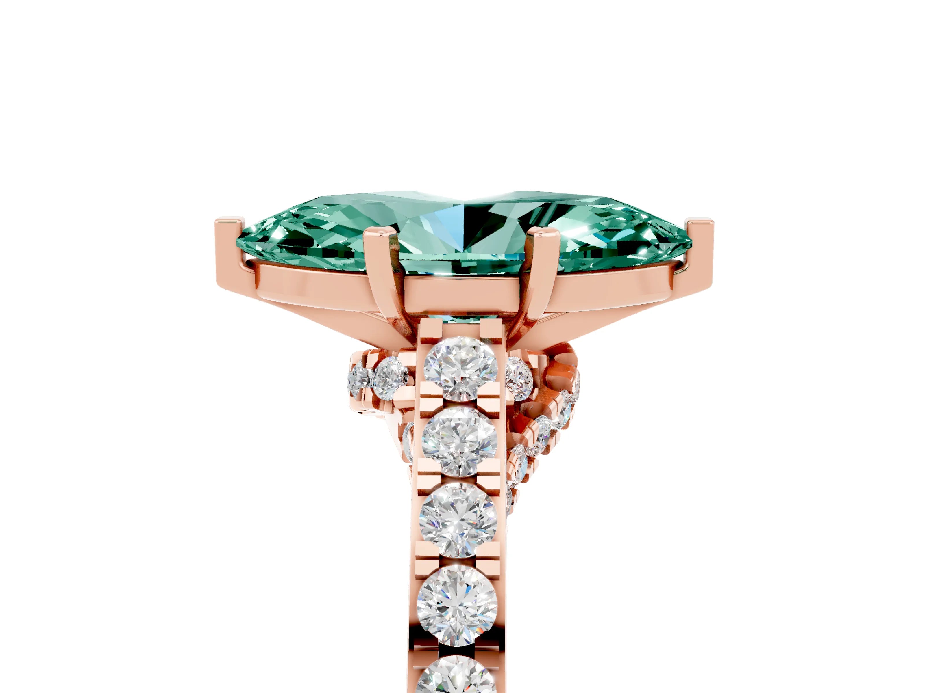 Rose gold Marquise Cut Diamond Solitaire Ring with Pavé Band and Prong Setting_5