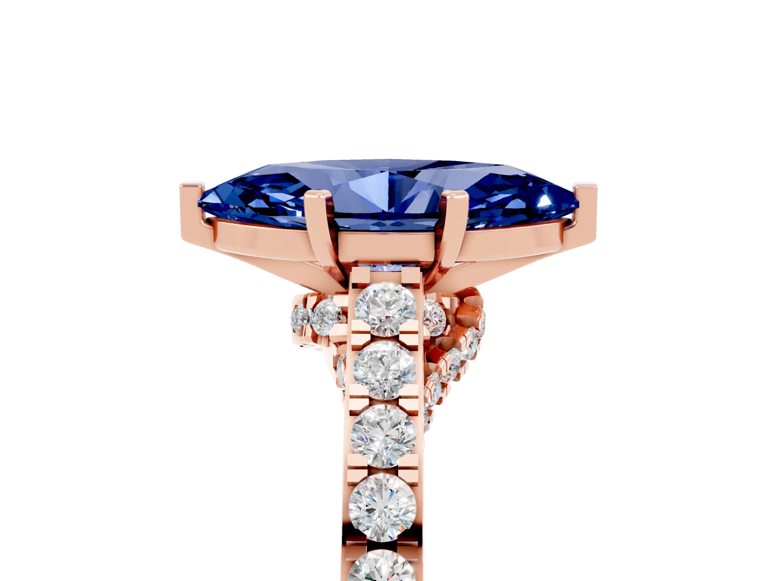 Rose gold Marquise Cut Diamond Solitaire Ring with Pavé Band and Prong Setting_5