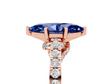 Rose gold Marquise Cut Diamond Solitaire Ring with Pavé Band and Prong Setting_5