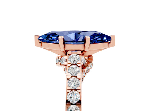Rose gold Marquise Cut Diamond Solitaire Ring with Pavé Band and Prong Setting_5