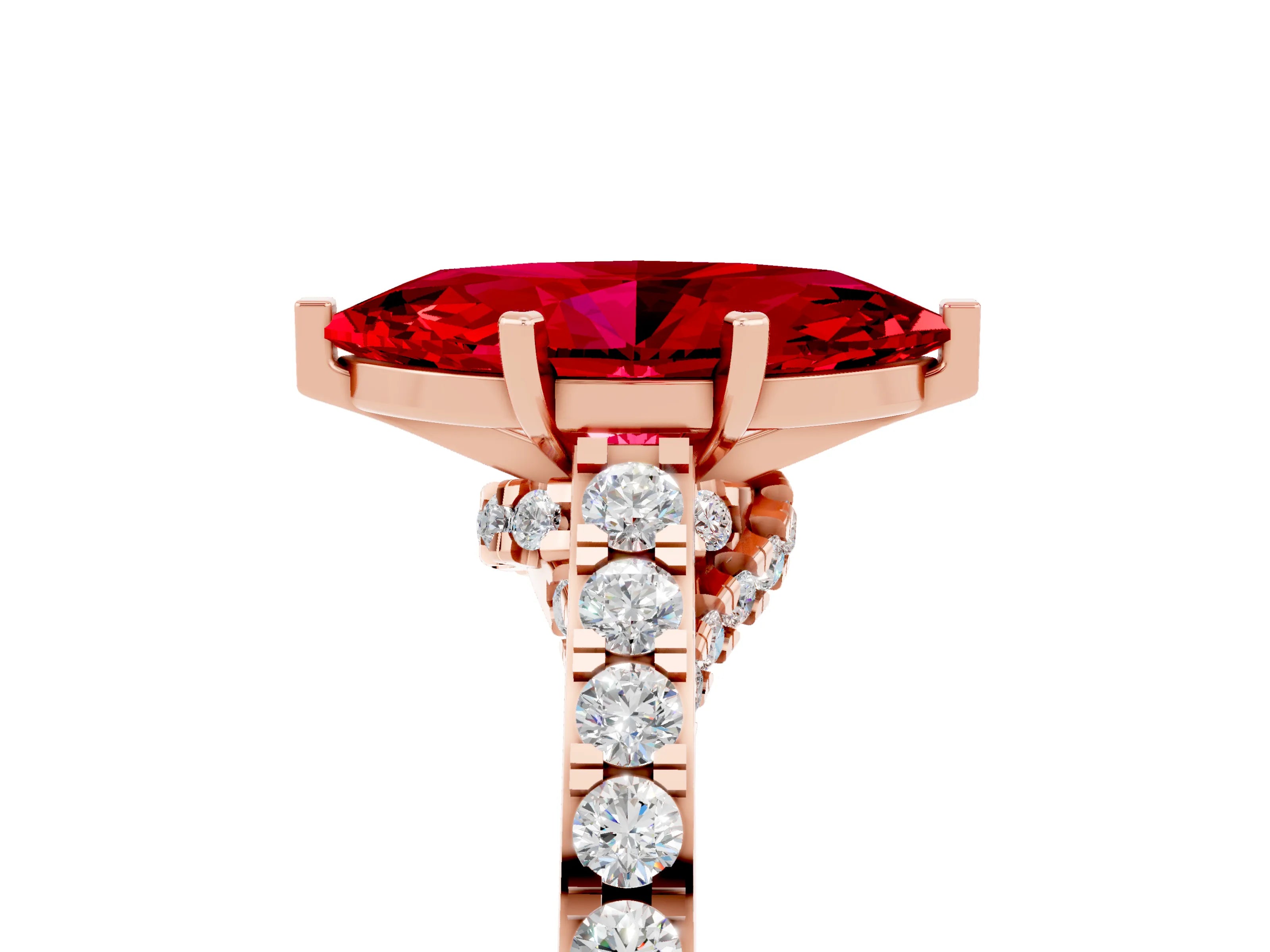 Rose gold Marquise Cut Diamond Solitaire Ring with Pavé Band and Prong Setting_5