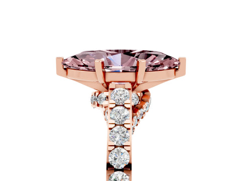 Rose gold Marquise Cut Diamond Solitaire Ring with Pavé Band and Prong Setting_5