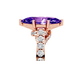 Rose gold Marquise Cut Diamond Solitaire Ring with Pavé Band and Prong Setting_5