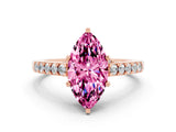 Rose gold Marquise Cut Diamond Solitaire Ring with Pavé Band and Prong Setting