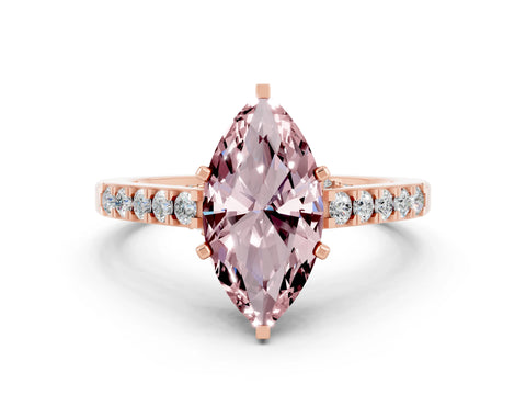 Rose gold Marquise Cut Diamond Solitaire Ring with Pavé Band and Prong Setting