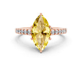 Rose gold Marquise Cut Diamond Solitaire Ring with Pavé Band and Prong Setting