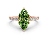 Rose gold Marquise Cut Diamond Solitaire Ring with Pavé Band and Prong Setting