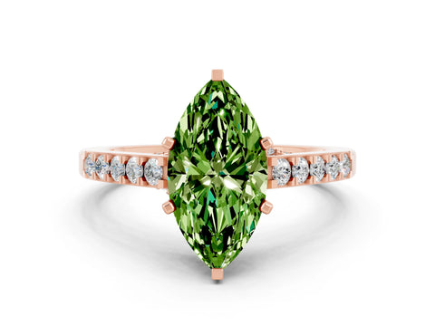 Rose gold Marquise Cut Diamond Solitaire Ring with Pavé Band and Prong Setting