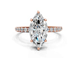 Rose gold Marquise Cut Diamond Solitaire Ring with Pave Band and Four Prong Setting_154