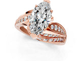 Rose gold Marquise Cut Diamond Solitaire Ring with Prong Setting and Twisted Pavé Band_16