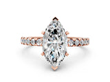 Rose gold Marquise Cut Diamond Solitaire Ring with Round  Pavé Band and Four-Prong Setting_42