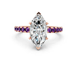 Rose gold Marquise Cut Diamond Solitaire Ring with Round with Amethyst side stone Pavé Band and Four-Prong Setting_36