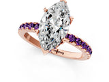 Rose gold Marquise Cut Diamond Solitaire Ring with Round with Amethyst side stone Pavé Band and Four-Prong Setting_37