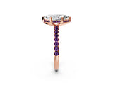 Rose gold Marquise Cut Diamond Solitaire Ring with Round with Amethyst side stone Pavé Band and Four-Prong Setting_38