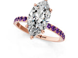 Rose gold Marquise Cut Diamond Solitaire Ring with Round with Amethyst side stone Pavé Band and Prong Setting_13