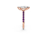 Rose gold Marquise Cut Diamond Solitaire Ring with Round with Amethyst side stone Pavé Band and Prong Setting_14