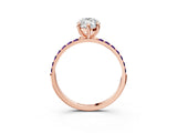 Rose gold Marquise Cut Diamond Solitaire Ring with Round with Amethyst side stone Pavé Band and Prong Setting_15