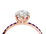 Rose gold Marquise Cut Diamond Solitaire Ring with Round with Amethyst side stone Pavé Band and Prong Setting_16