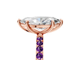 Rose gold Marquise Cut Diamond Solitaire Ring with Round with Amethyst side stone Pavé Band and Prong Setting_17