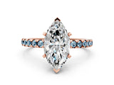 Rose gold Marquise Cut Diamond Solitaire Ring with Round with Aquamarine side stone Pavé Band and Four-Prong Setting_36