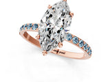 Rose gold Marquise Cut Diamond Solitaire Ring with Round with Aquamarine side stone Pavé Band and Prong Setting_25