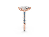 Rose gold Marquise Cut Diamond Solitaire Ring with Round with Aquamarine side stone Pavé Band and Prong Setting_26