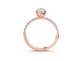 Rose gold Marquise Cut Diamond Solitaire Ring with Round with Aquamarine side stone Pavé Band and Prong Setting_27