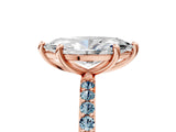 Rose gold Marquise Cut Diamond Solitaire Ring with Round with Aquamarine side stone Pavé Band and Prong Setting_29