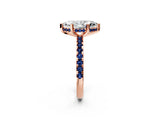 Rose gold Marquise Cut Diamond Solitaire Ring with Round with Blue Sapphire side stone Pavé Band and Four-Prong Setting_38