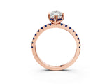 Rose gold Marquise Cut Diamond Solitaire Ring with Round with Blue Sapphire side stone Pavé Band and Four-Prong Setting_39