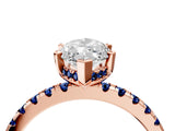 Rose gold Marquise Cut Diamond Solitaire Ring with Round with Blue Sapphire side stone Pavé Band and Four-Prong Setting_40