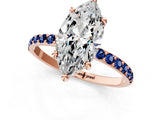 Rose gold Marquise Cut Diamond Solitaire Ring with Round with Blue Sapphire side stone Pavé Band and Prong Setting_13