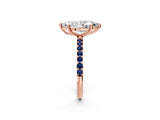 Rose gold Marquise Cut Diamond Solitaire Ring with Round with Blue Sapphire side stone Pavé Band and Prong Setting_14