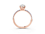 Rose gold Marquise Cut Diamond Solitaire Ring with Round with Blue Sapphire side stone Pavé Band and Prong Setting_15