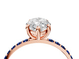 Rose gold Marquise Cut Diamond Solitaire Ring with Round with Blue Sapphire side stone Pavé Band and Prong Setting_16
