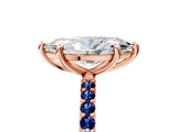 Rose gold Marquise Cut Diamond Solitaire Ring with Round with Blue Sapphire side stone Pavé Band and Prong Setting_17
