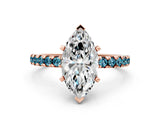 Rose gold Marquise Cut Diamond Solitaire Ring with Round with Blue Topaz side stone Pavé Band and Four-Prong Setting_36