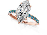 Rose gold Marquise Cut Diamond Solitaire Ring with Round with Blue Topaz side stone Pavé Band and Prong Setting_13
