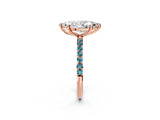 Rose gold Marquise Cut Diamond Solitaire Ring with Round with Blue Topaz side stone Pavé Band and Prong Setting_14