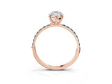 Rose gold Marquise Cut Diamond Solitaire Ring with Round with Blue Topaz side stone Pavé Band and Prong Setting_15