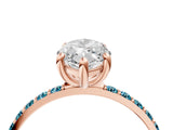 Rose gold Marquise Cut Diamond Solitaire Ring with Round with Blue Topaz side stone Pavé Band and Prong Setting_16